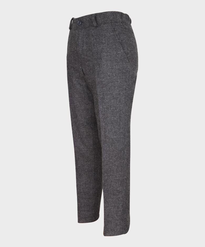 Boys Tailored Fit Herringbone Grey Trousers - GEORGE - Dark Grey