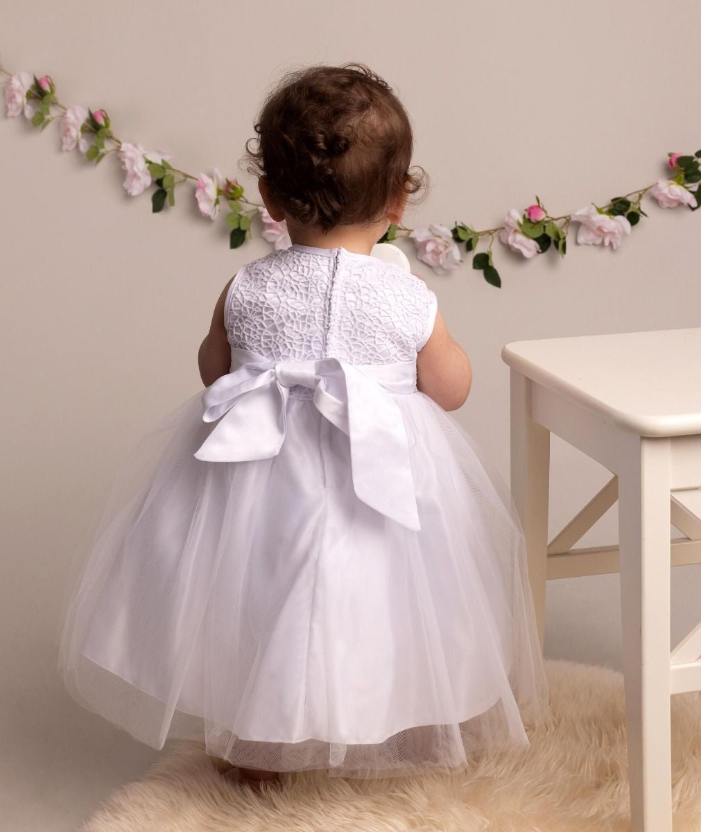 Robe de Baptême avec Dentelle et Nœud pour Fillettes - ROSE - Blanc