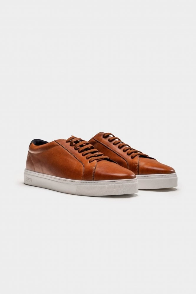 Men's Genuine Leather Lace Up Sneakers - Tan Brown