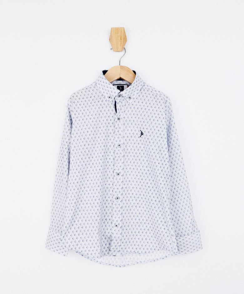 Boys Slim Fit Patterned Fashion Shirt - White - Blue