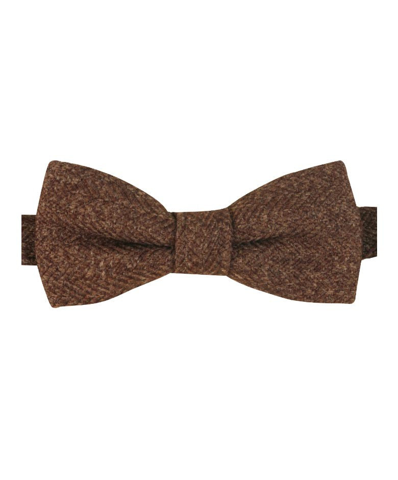 Boys & Men's Herringbone Tweed Bow Tie and Pocket Square - Cinnamon Brown