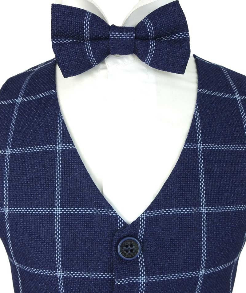 Boys Plaid Check Waistcoat Set - Navy Blue