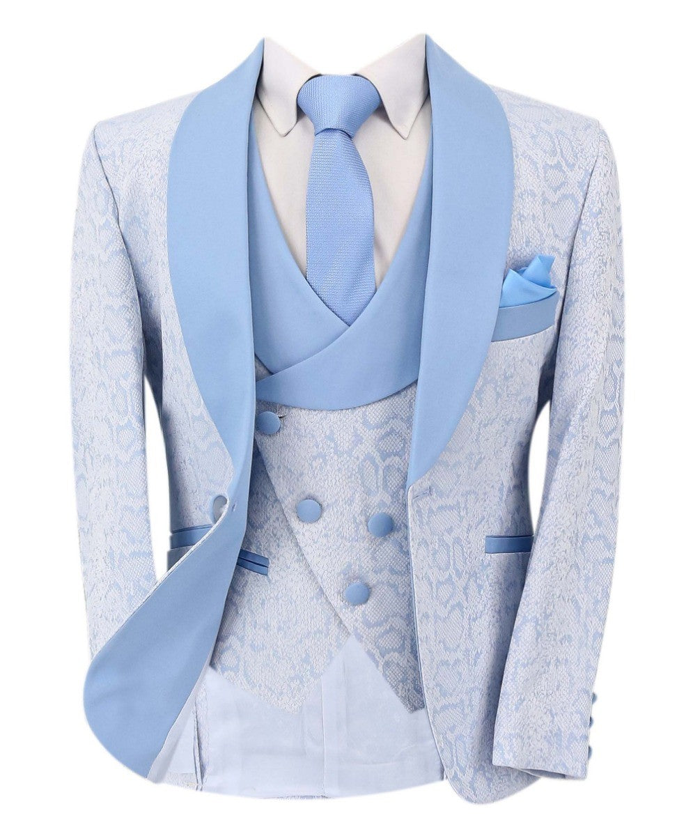 Jungen Jacquard Gemustertes Tuxedo Anzug - ASHLEY - Eisblau