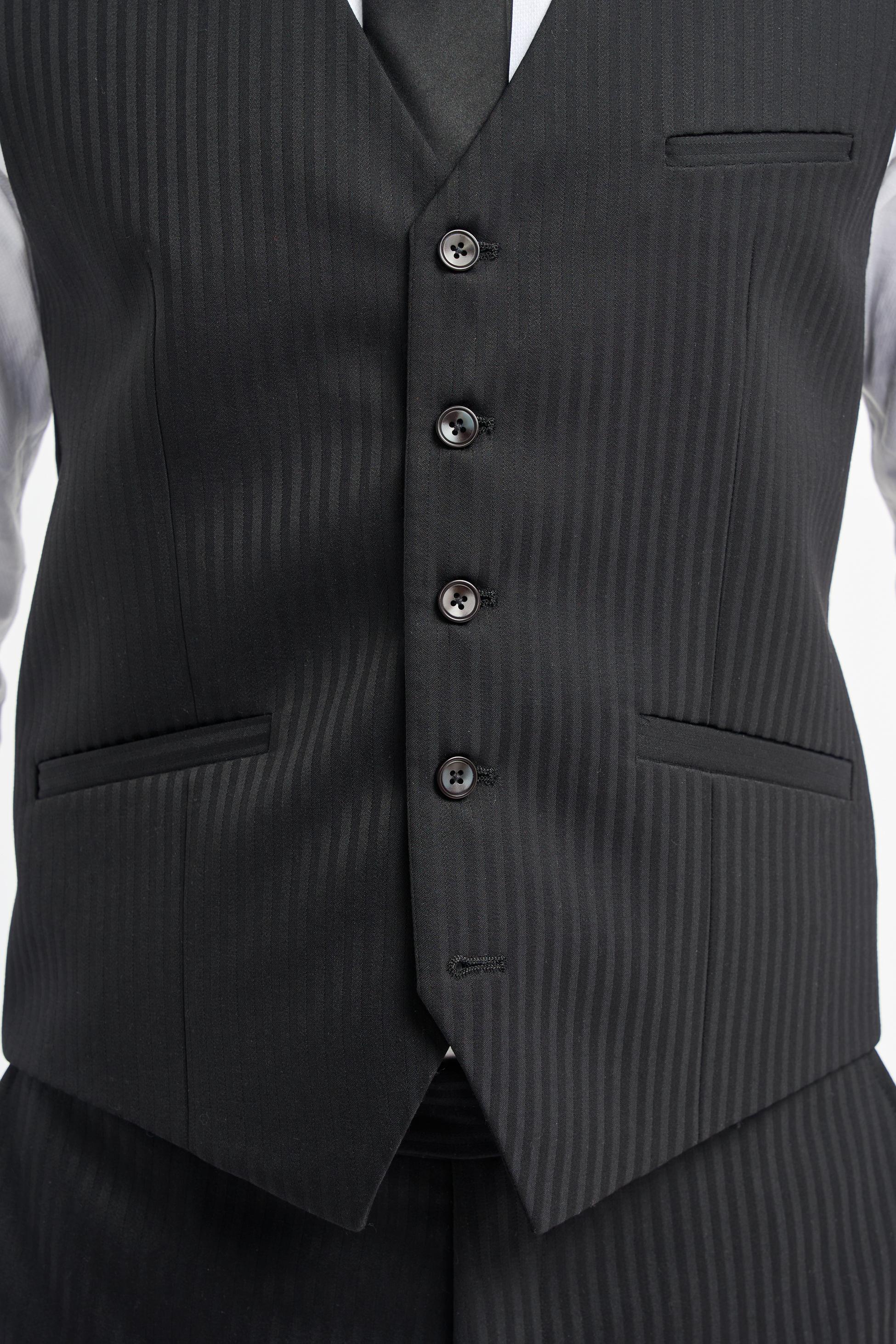 Men’s 3 Piece Black Wool Pinstripe Suit - Roberto - Black