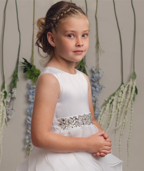 Girls White Cascading Tiered Tulle Dress – ELLA - White