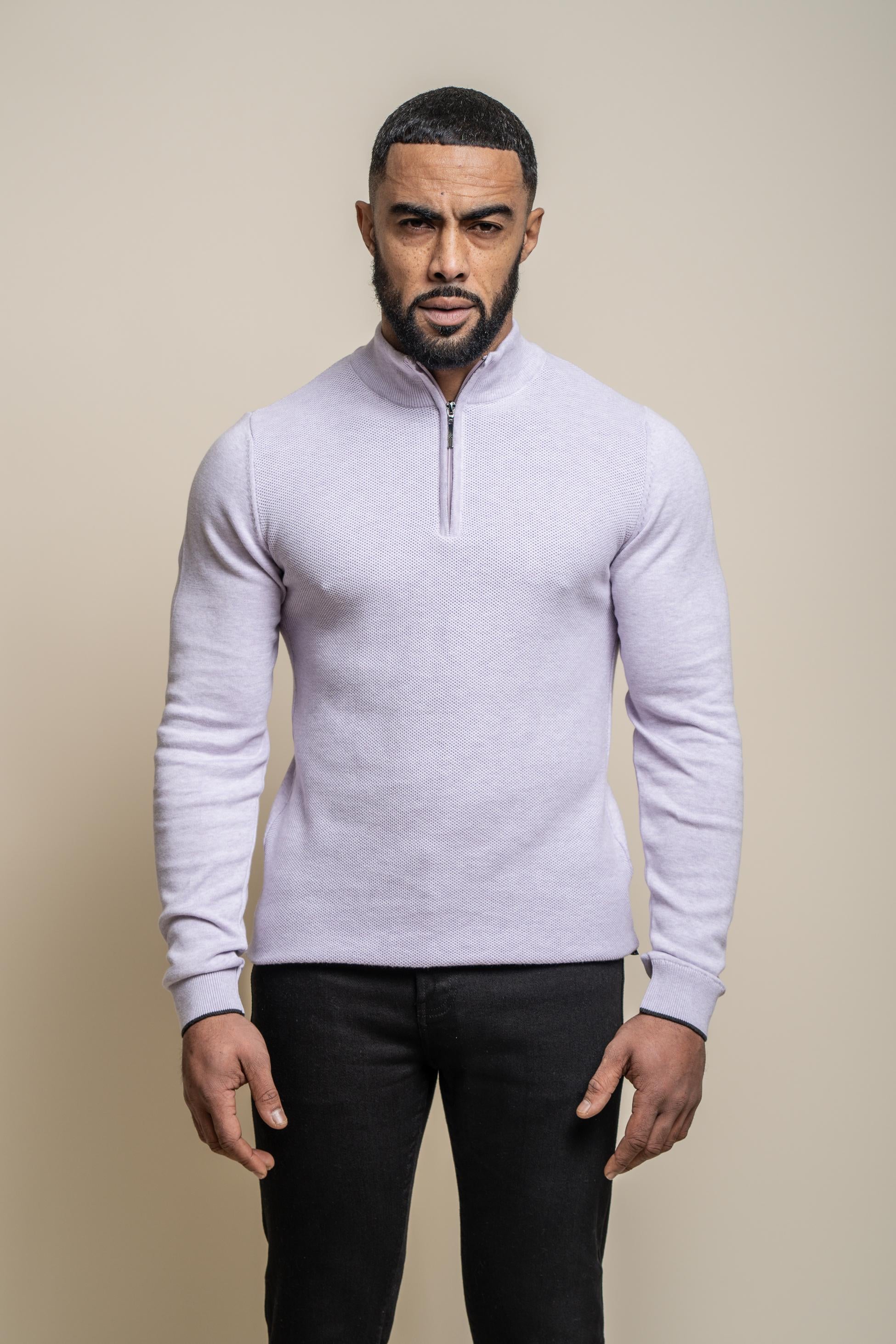 Herren Halbzip Baumwoll Pullover - KYLE - Lavendel