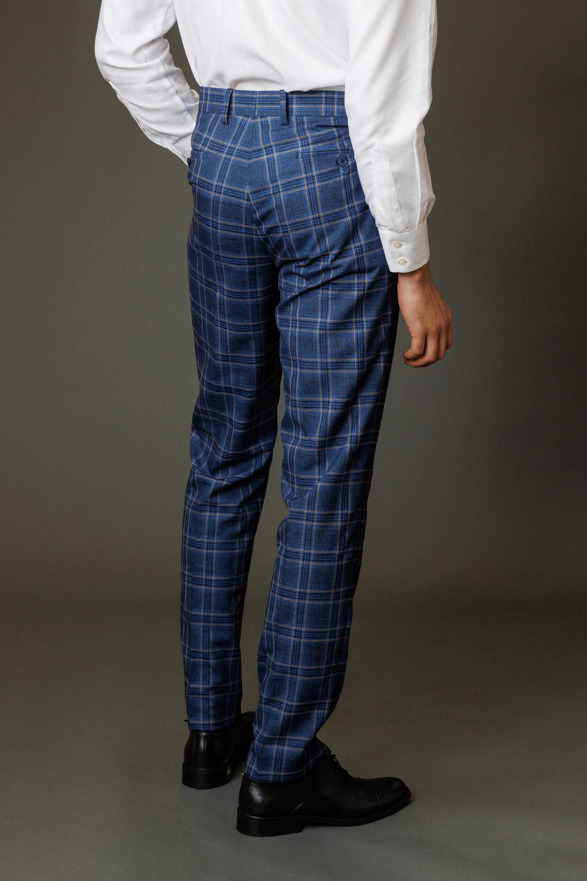 Costume à Carreaux Windowpane Slim Fit pour Hommes - BLAKE - Bleu Marine