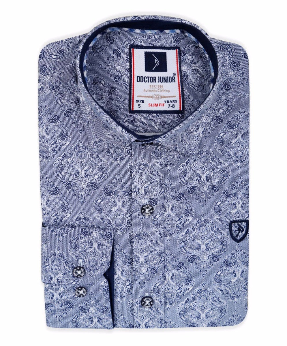 Jungen Paisley Gemustertes Slim Fit Baumwoll Casual Hemd - Blau - Grau