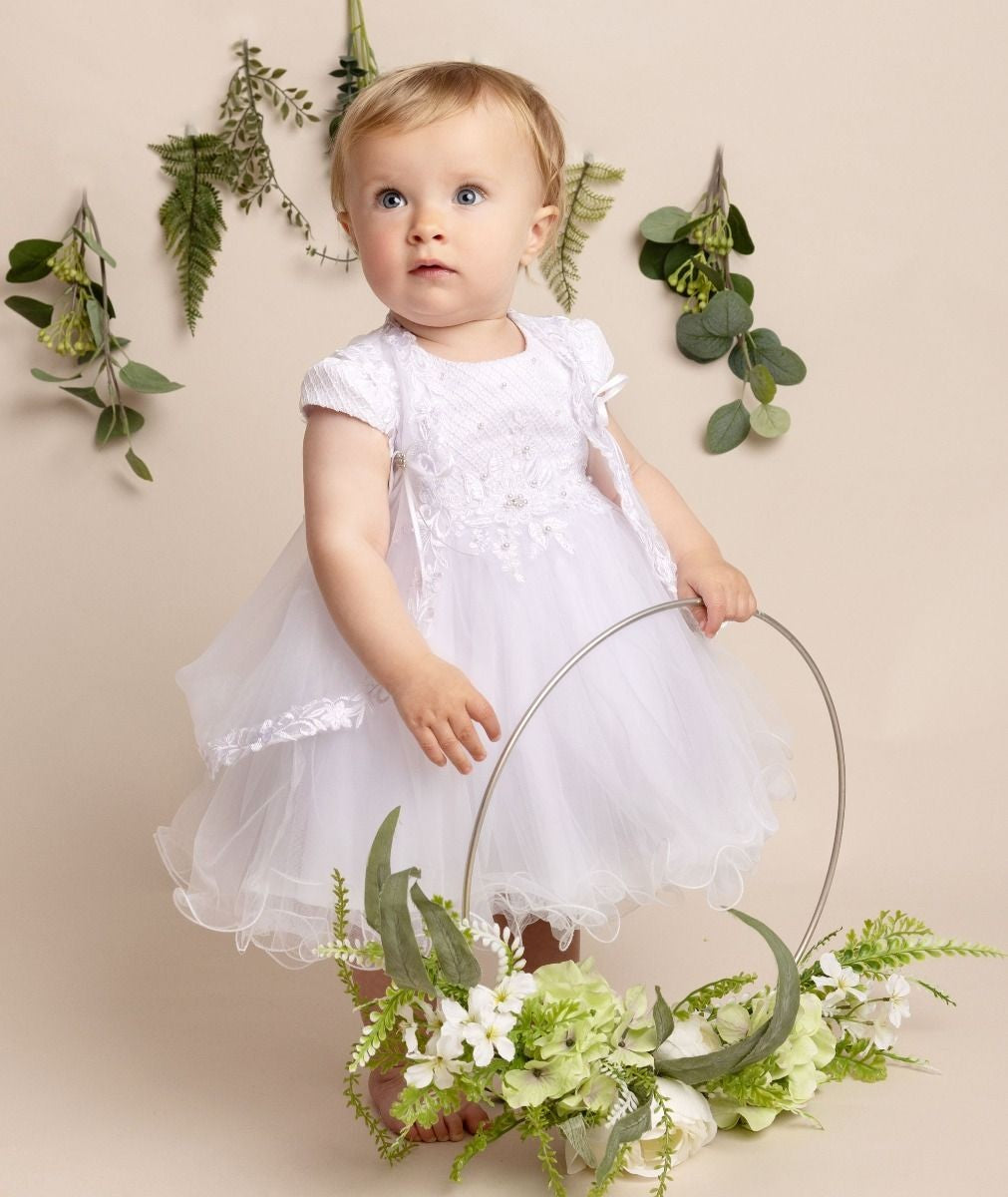 Baby Mädchen Weißes Tüll Taufkleid-Set - FAITH - Weiß