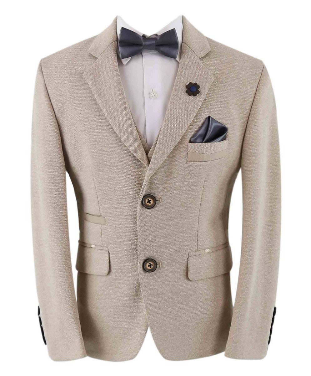 Jungen Baumwoll Slim Fit Blazer und Westen-Set - Frank - Beige