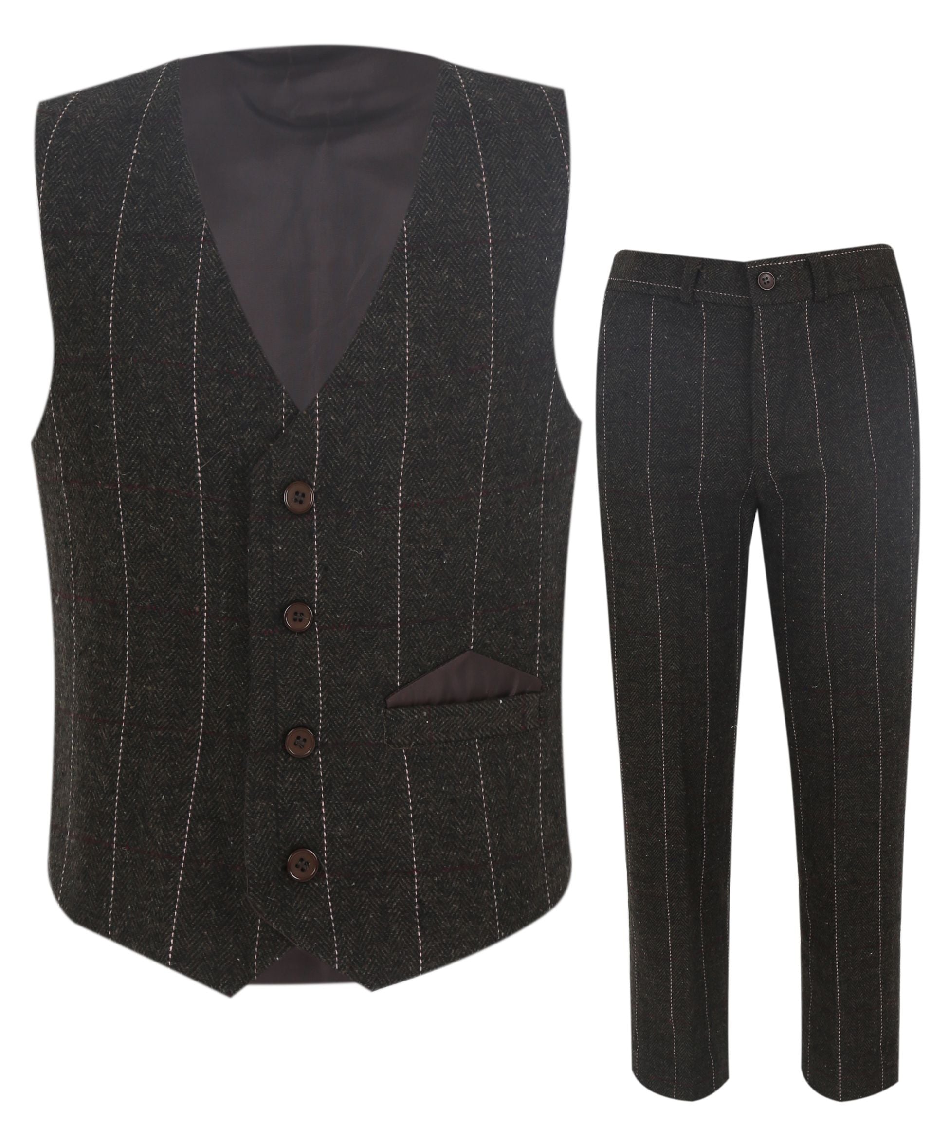 Jungen Tweed Nadelstreifen Dunkelbraunes Westenanzug-Set