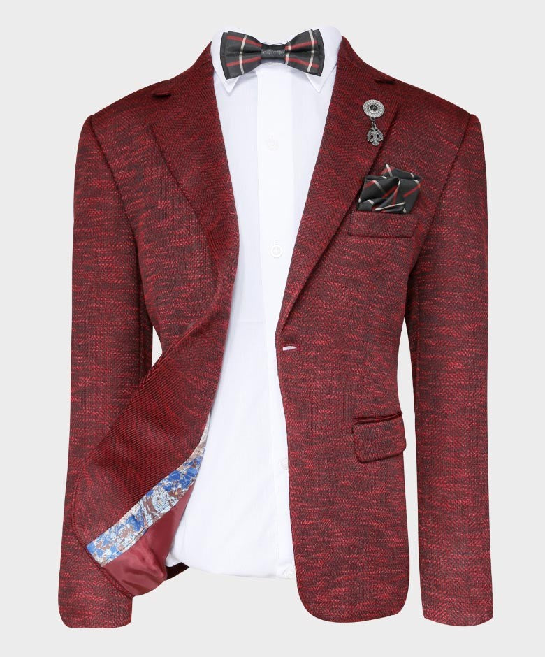 Boys Tailored Fit Birdseye Blazer - Burgundy