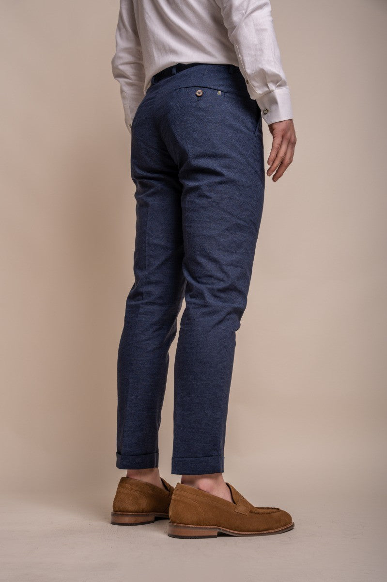 Pantalons en lin ajustés pour hommes - ALVARI - Bleu Marine