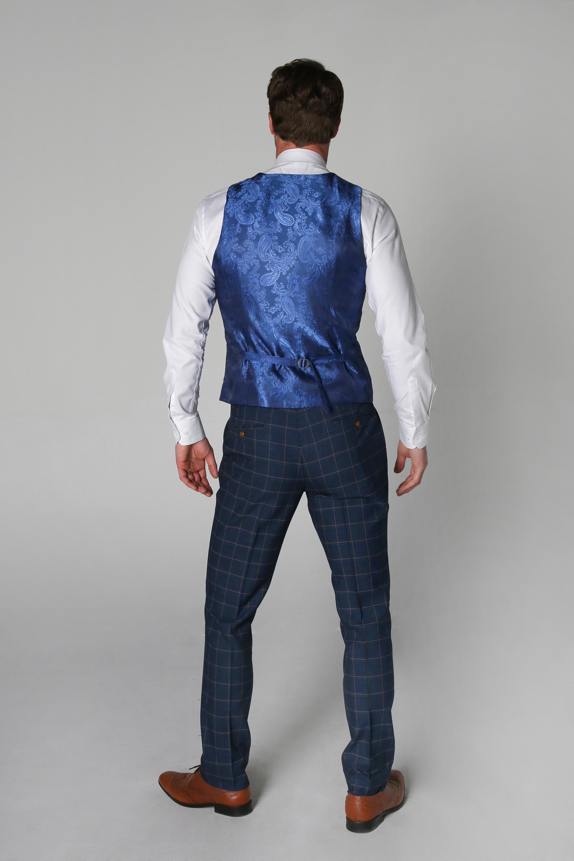 Men's Windowpane Check Waistcoat - HAMLEYS - Navy Blue