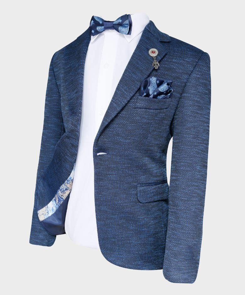 Blazer à Motifs Birdseye Tailored Fit pour Garçons - Bleu Marine