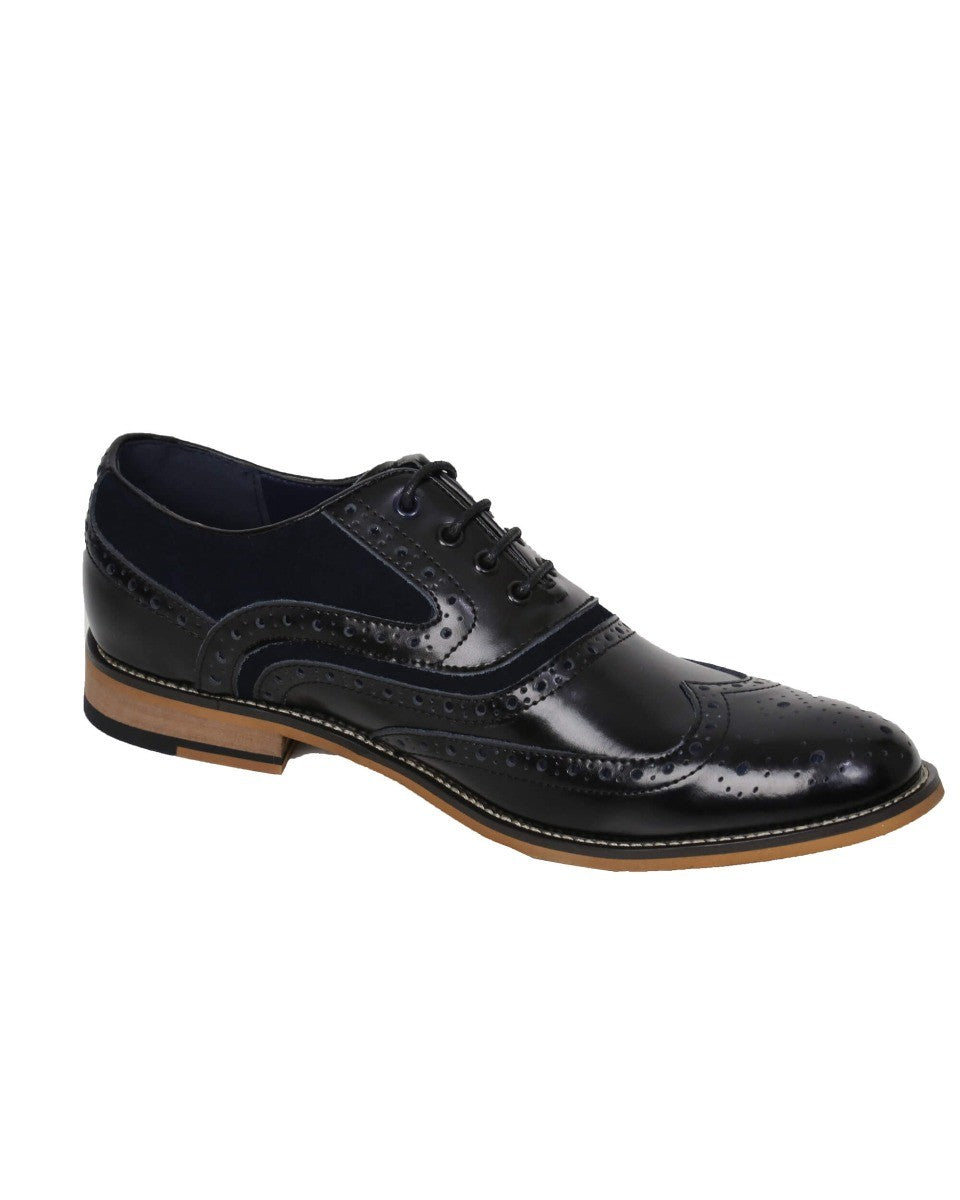 Chaussures brogues en cuir suédé et en cuir à lacets pour hommes - ETHAN - Noir - Bleu Marine