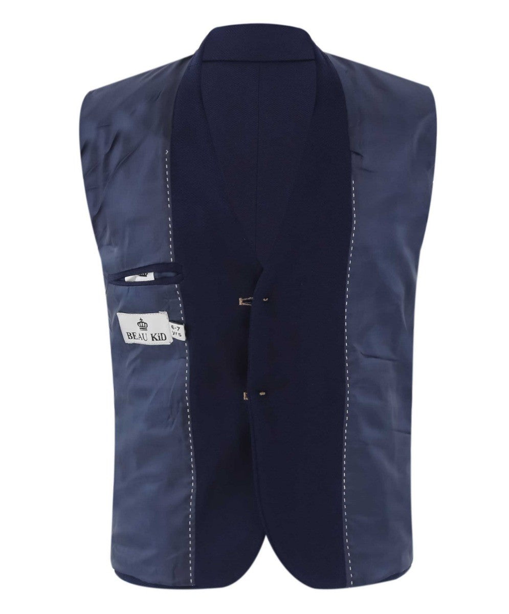 Ensemble Costume Slim Fit avec Gilet à Carreaux Tartan pour Garçons - Bleu Marine