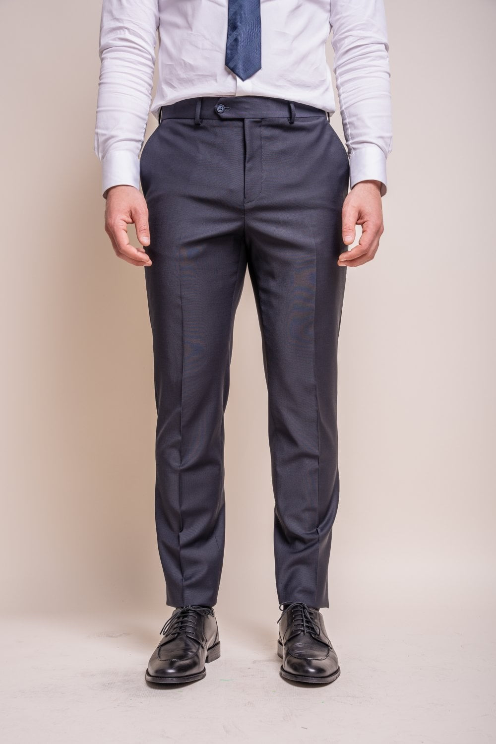 Men's Wool Blend Slim Fit Trousers- BOND - Midnight Blue