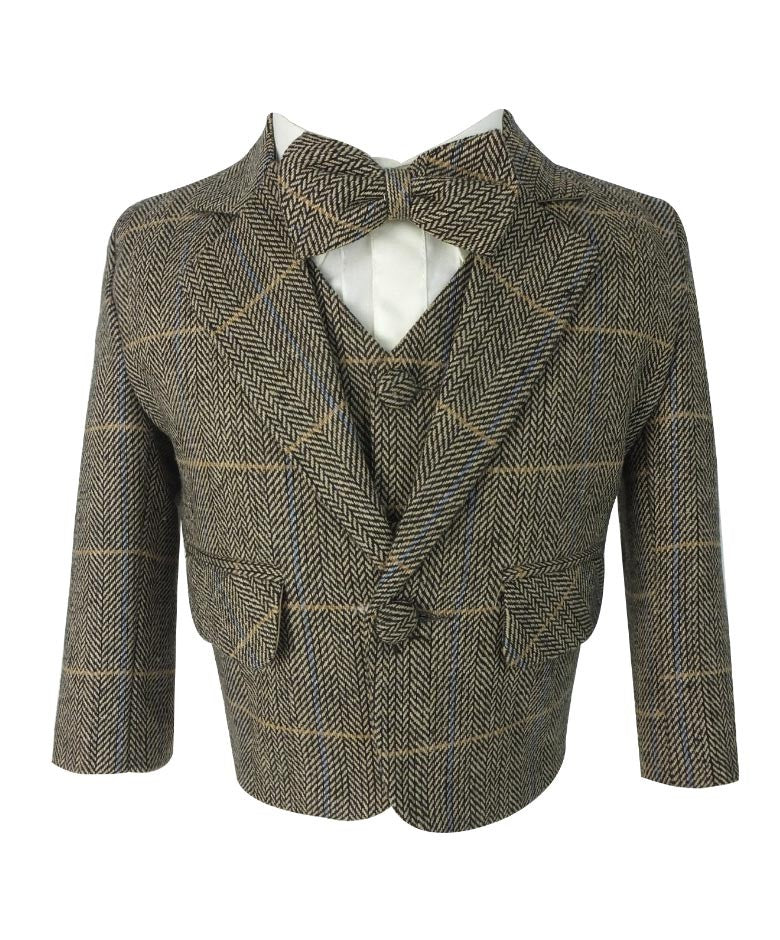 Ensemble Costume en Tweed Chevron à Carreaux pour Garçons - Marron Clair