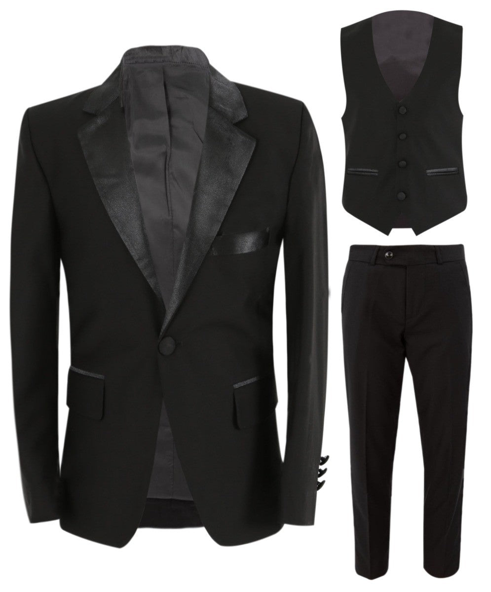 Jungen Glanzrevers Tuxedo Anzug - Schwarz