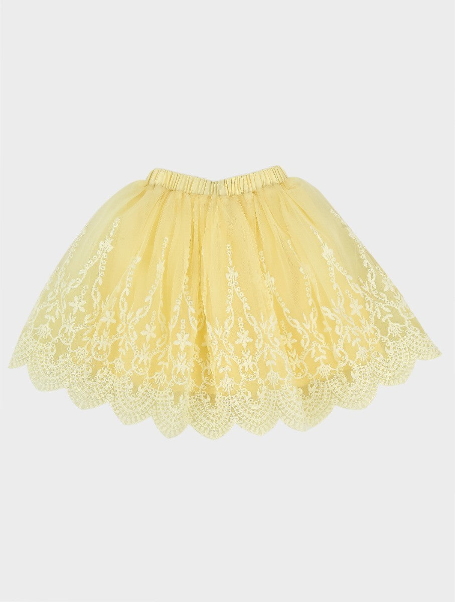 Girls Floral Print Tulle Skirt and T-Shirt Set - Yellow