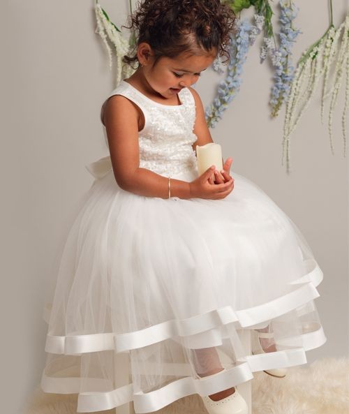 Robe en sequins et tulle pour filles et bébés - JORJA - Ivoire