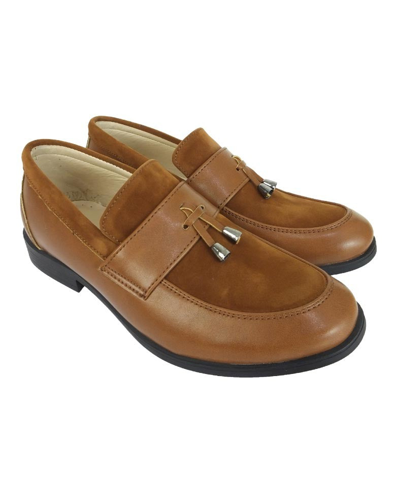 Baby Boys & Boys leather and Suede Slip on Formal Tassel Loafers - Tan Brown