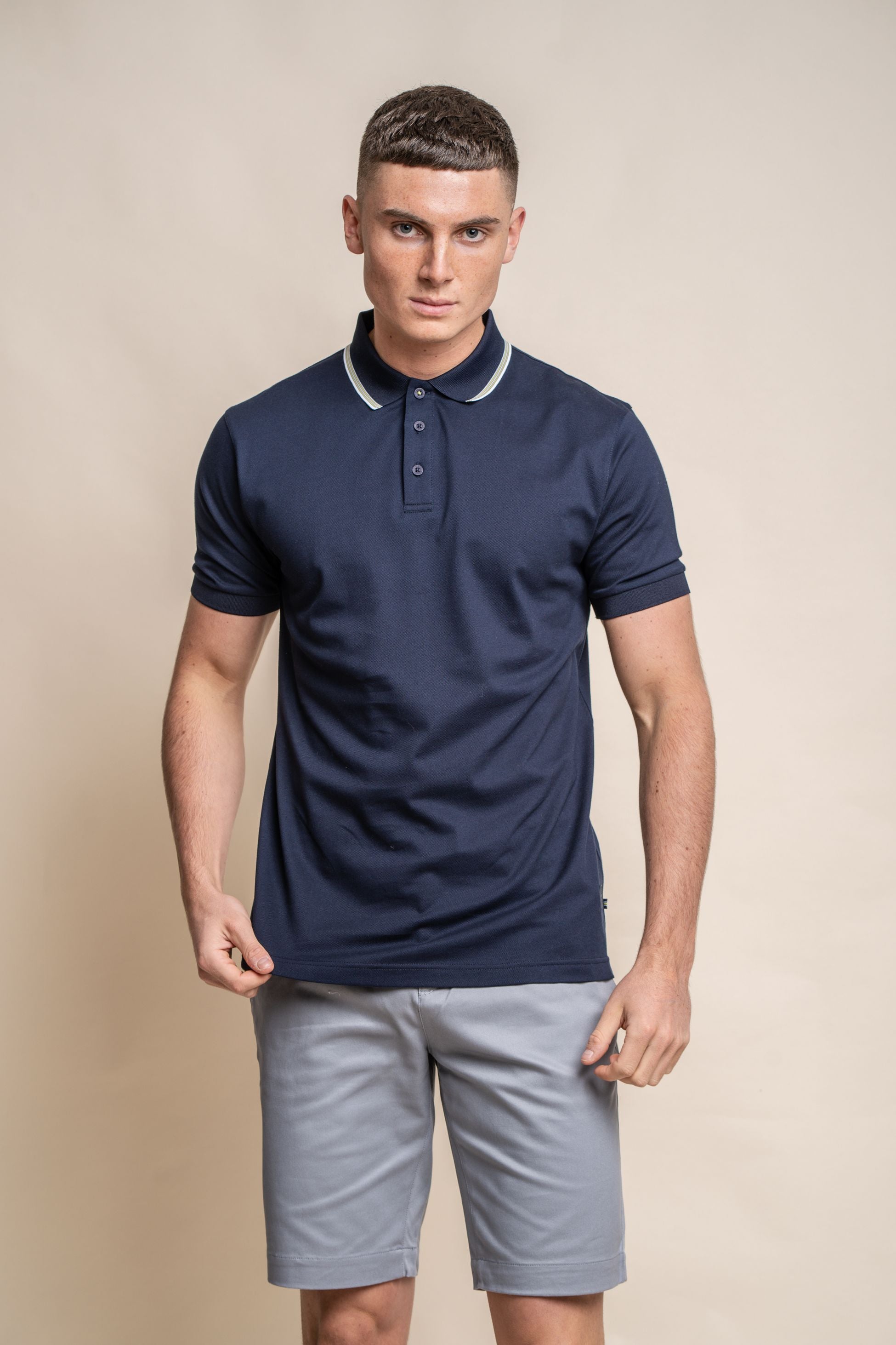 T-shirt polo en coton ajusté pour hommes - FINLAY - Bleu Marine