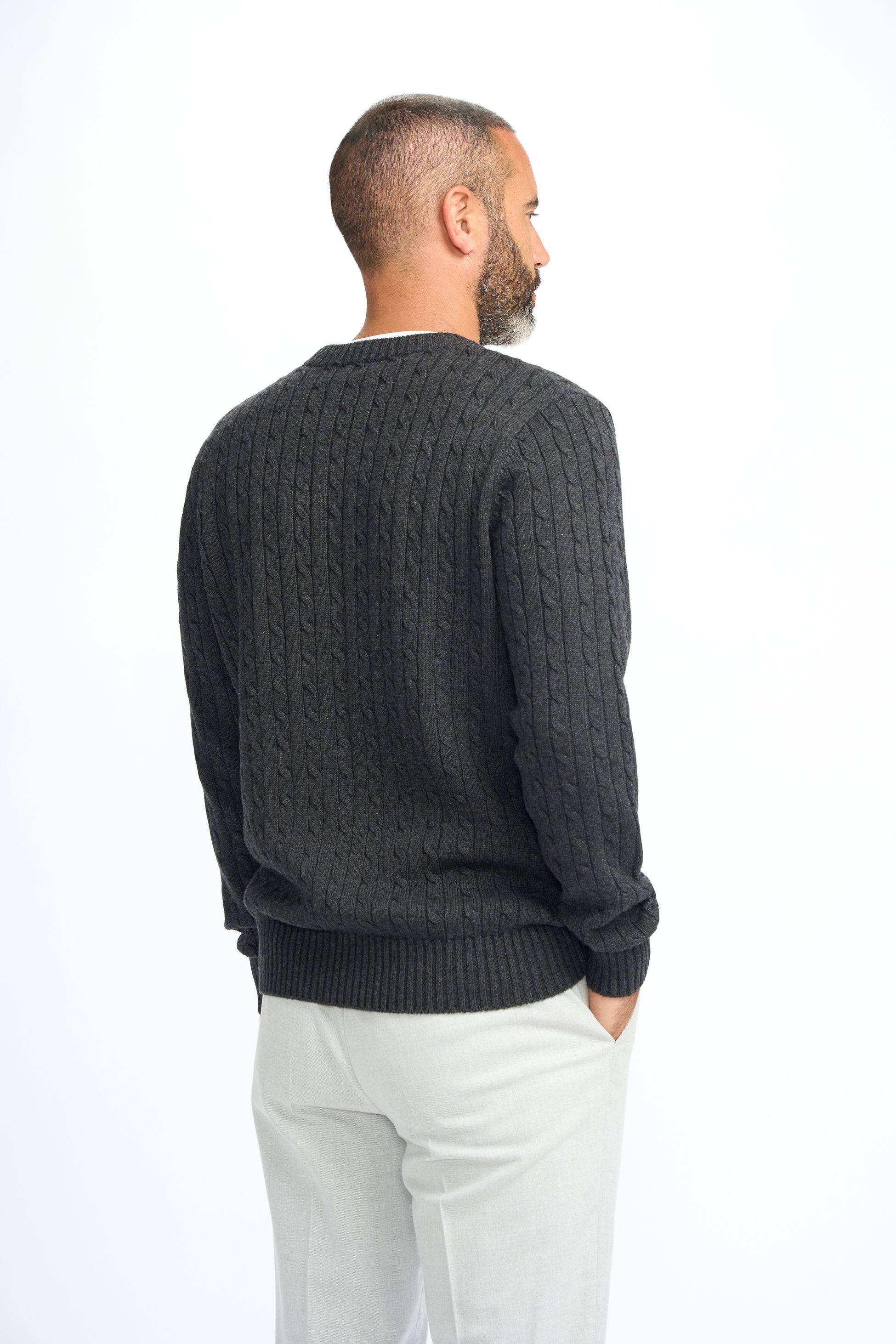 Pull en laine à maille torsadée pour hommes - Foston - Gris Charbon