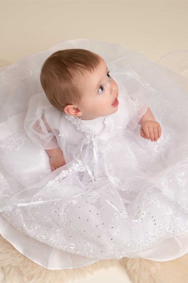 Baby Mädchen Taufweißes Kleid-Set - Weiß