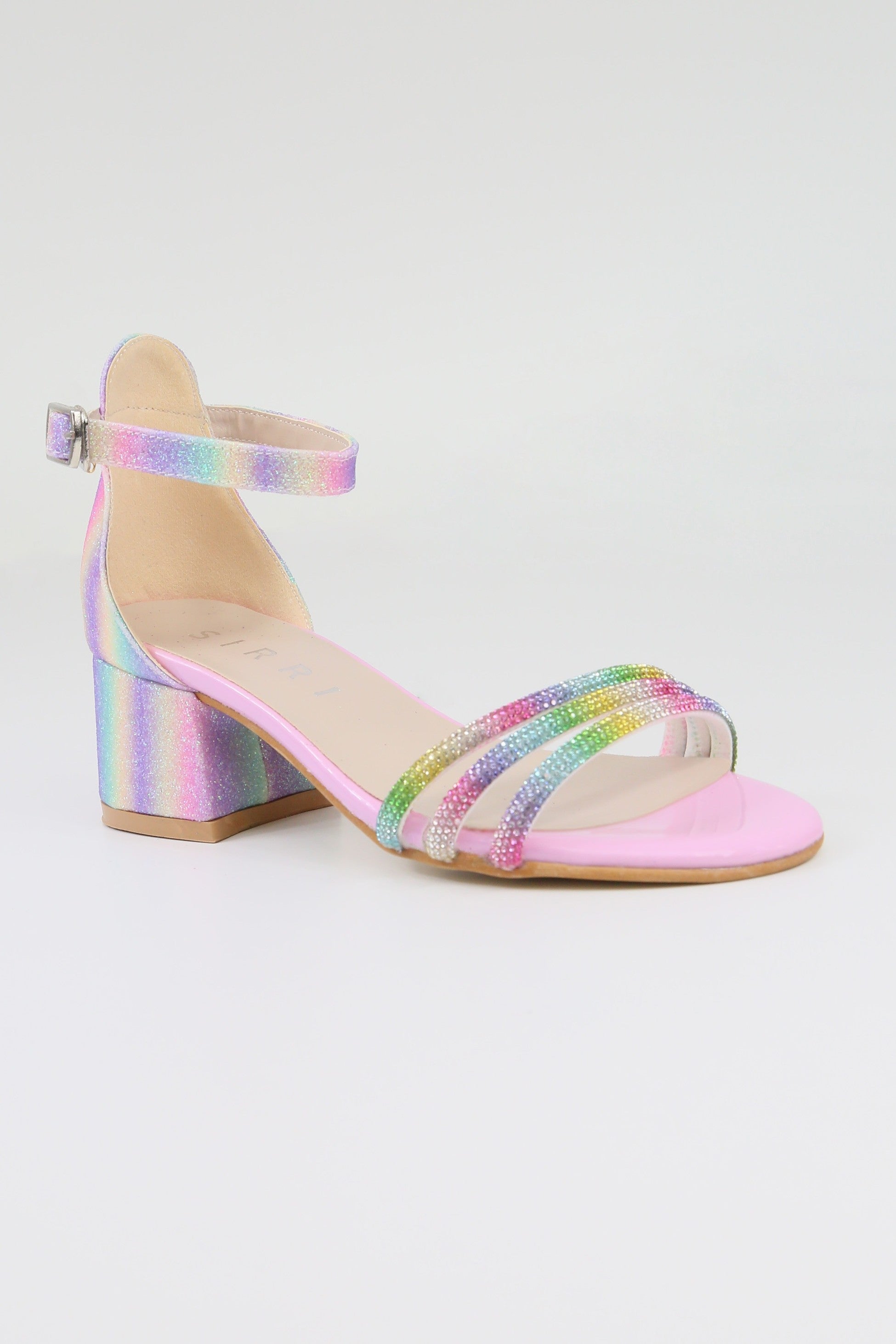 Girls' Textured Block-Heel Sandals with Rhinestone Straps - TWINKLE - Multicolour