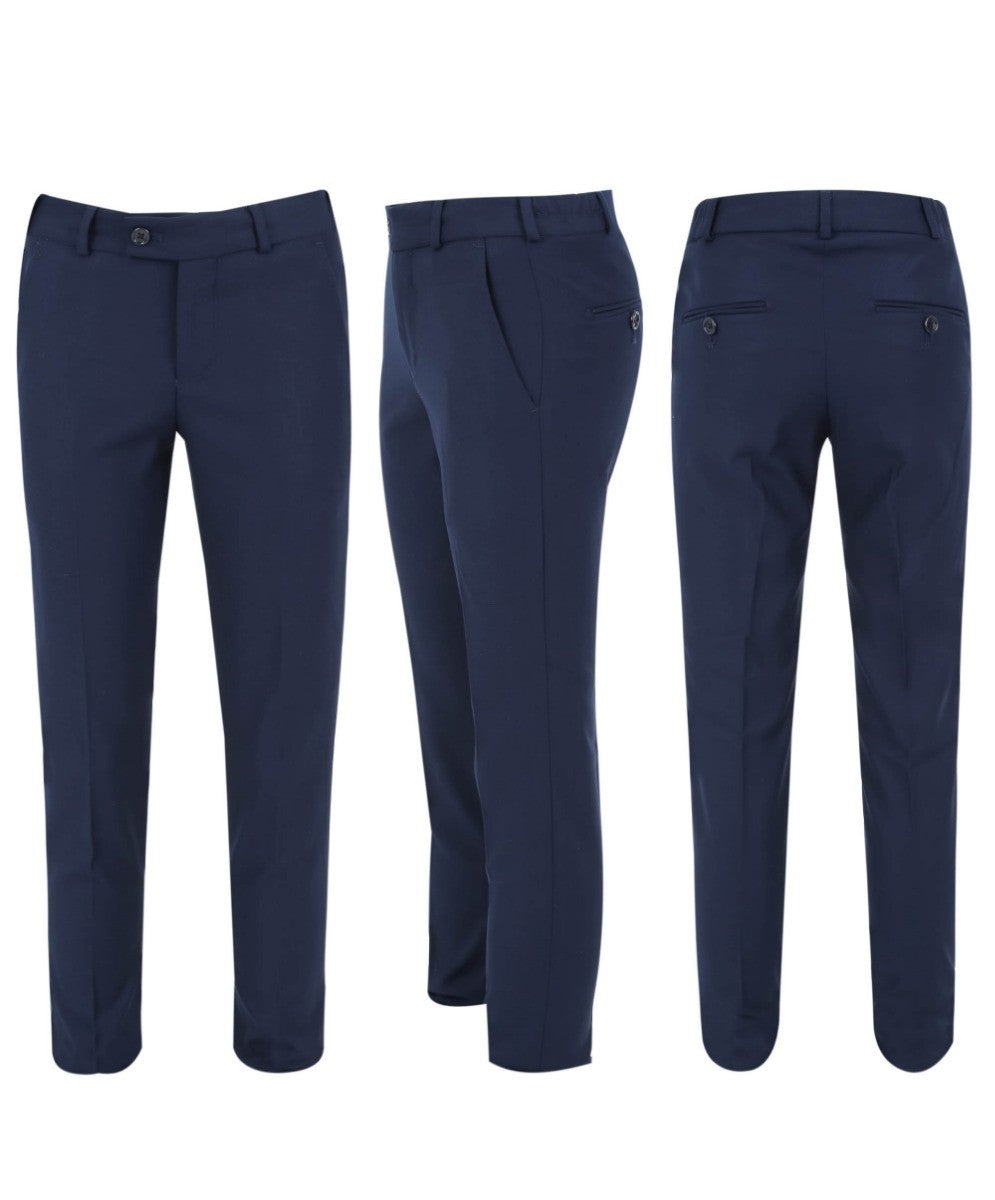 Costume de Smoking en Velours à Passepoil Slim Fit pour Garçons - LONDON - Bleu Marine