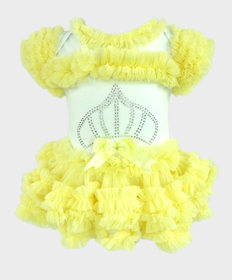 Bodysuit Tutu en Tulle et Coton pour Fillettes - Jaune Citron