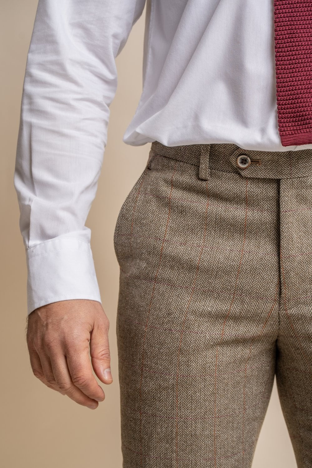 Herren Tweed Karo Grüne Formelle Hose - Gaston Sage - Salbeigrün