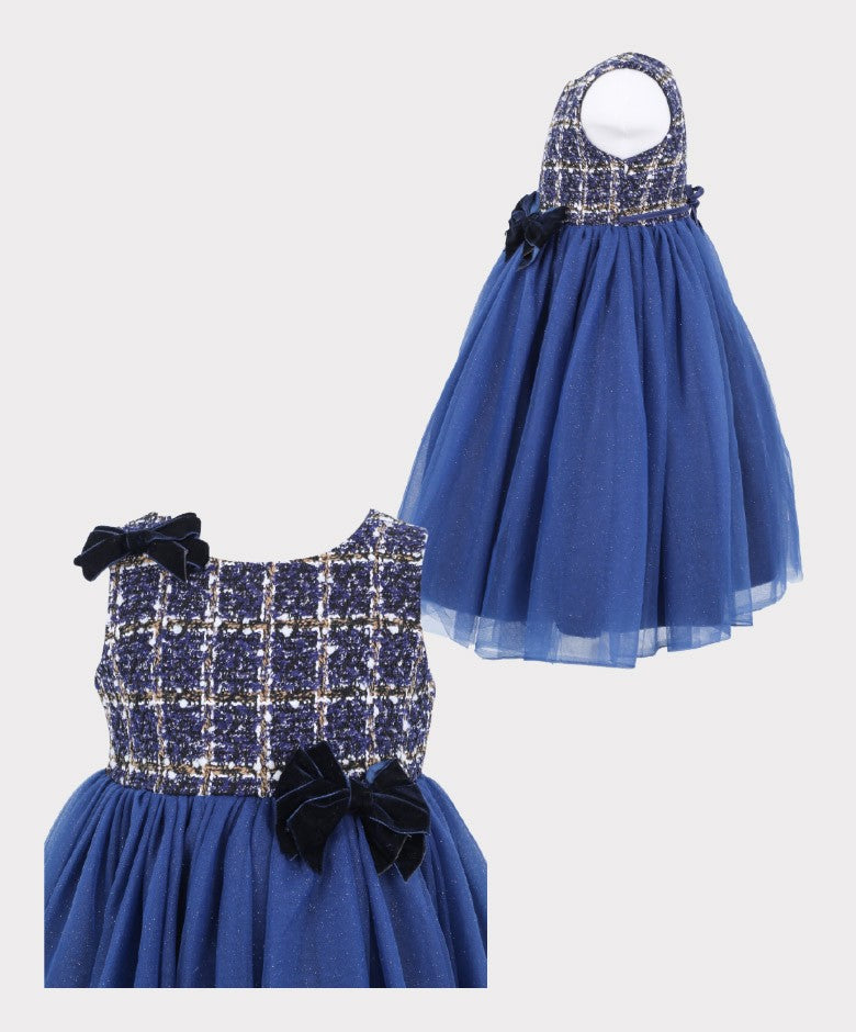 Robe Gonflable en Tweed Bleu Marine pour Filles - Bleu Marine