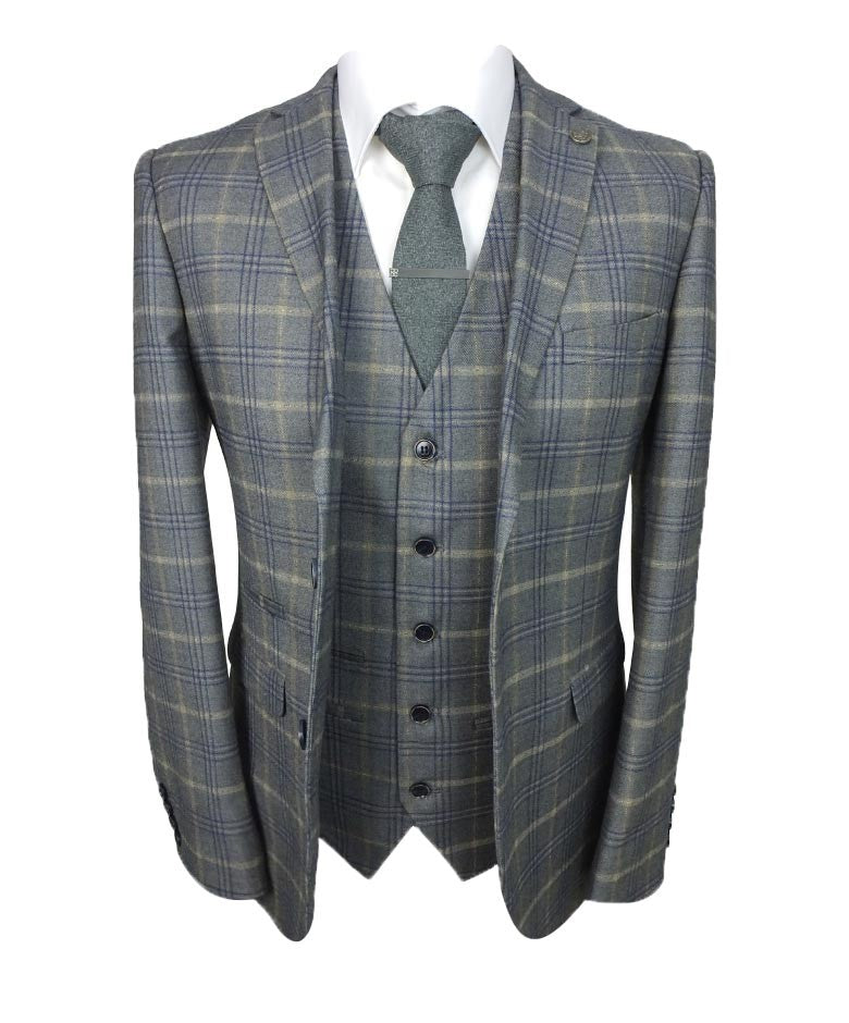 Costume Retro à Motif Check Tailleur pour Homme - KENNETH - Gris - Or