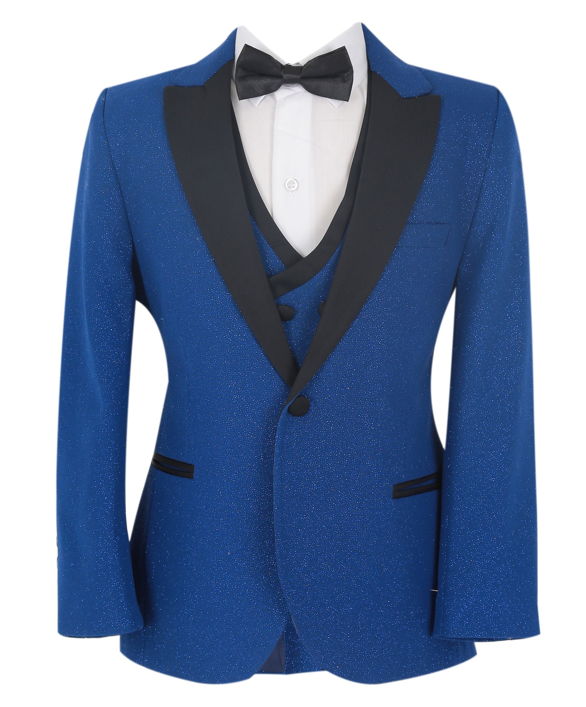 Jungen Glitzernder Slim Fit Tuxedo Dinner Anzug - Blau