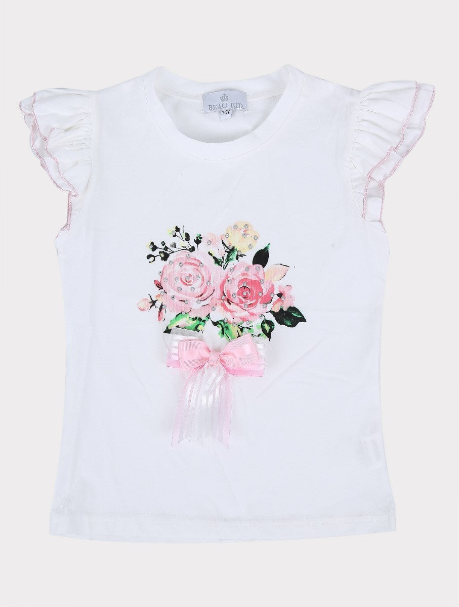 Mädchen Blumenmuster Tüllrock und T-Shirt-Set - Rosa