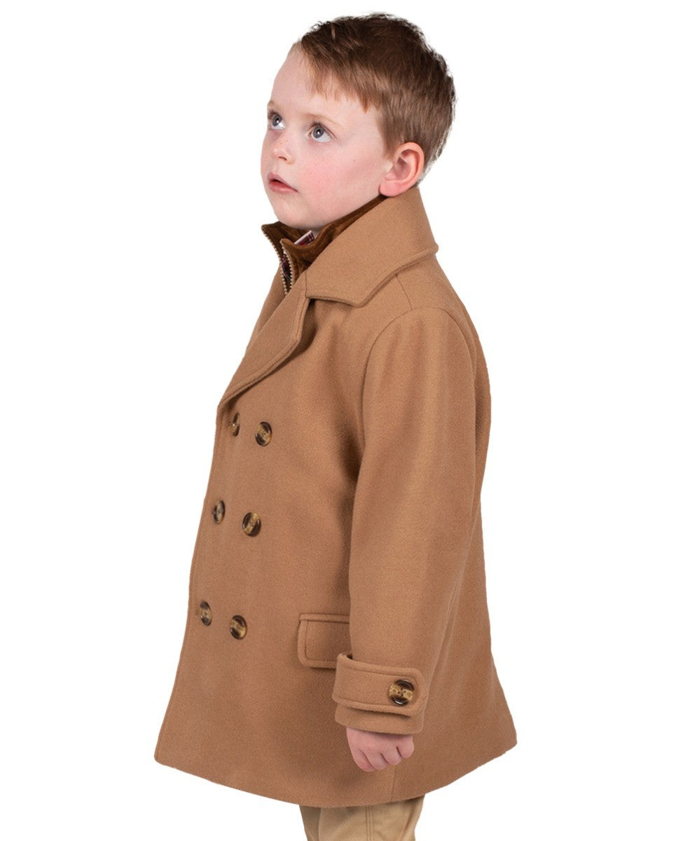 Jungen Tweed Zweireiher Midimantel - Kamelbeige