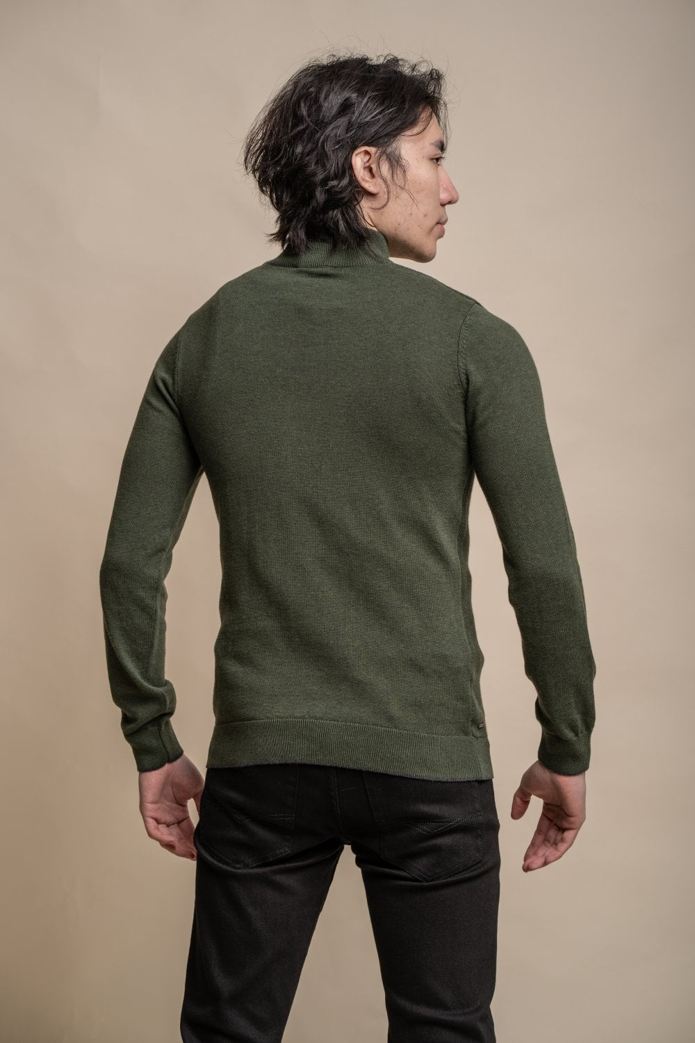 Herren Halbzip Baumwoll Pullover - KYLE - Olivgrün