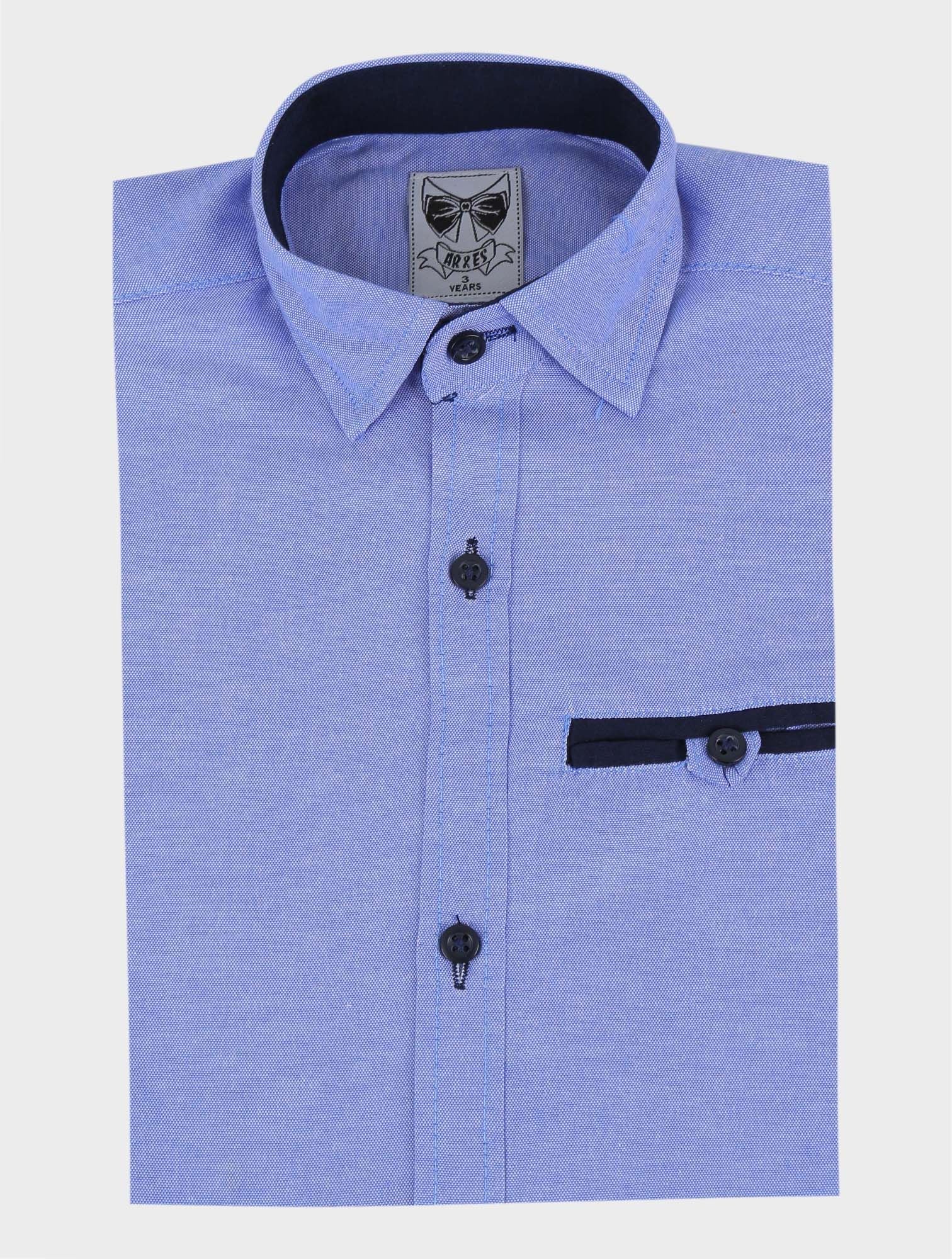 Boys Cotton Slim Fit Long Sleeve Shirt - RYAN Blue - Dark Blue