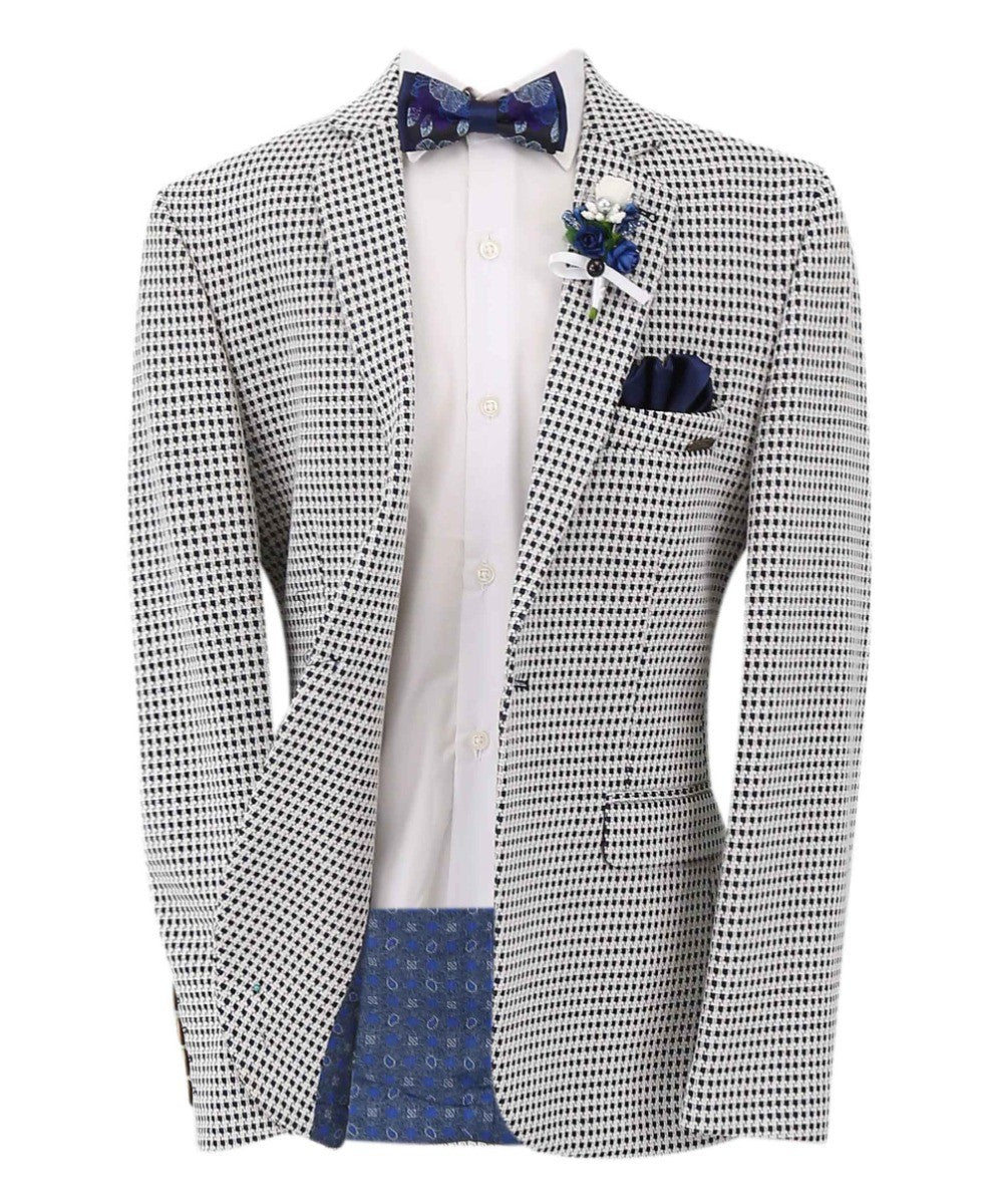 Blazer Formel à Carreaux Slim Fit pour Garçons - Bleu Marine