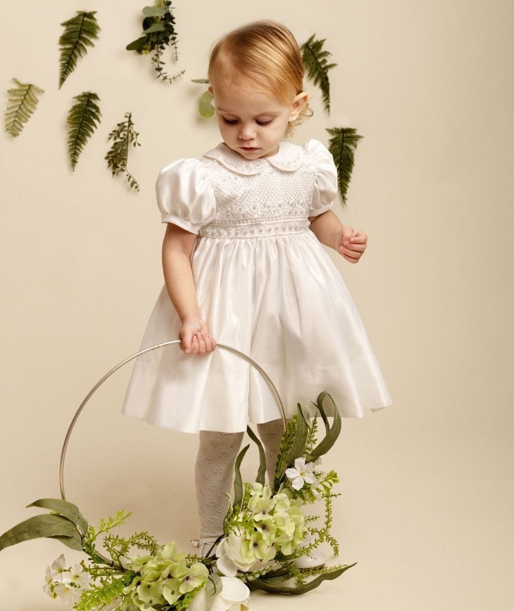 Robe en satin et perles pour filles et bébés - ZELDA - Ivoire