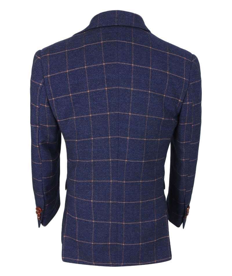 Costume à Carreaux Windowpane Slim Fit pour Garçons - Bleu Foncé - Or