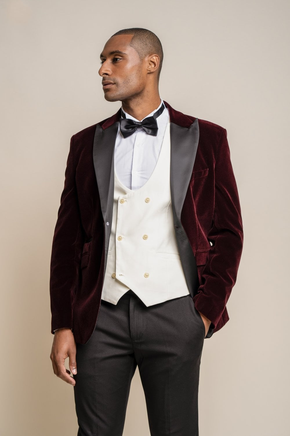 Blazer de Smoking en Velours Slim Fit pour Homme - ROSA - Vin