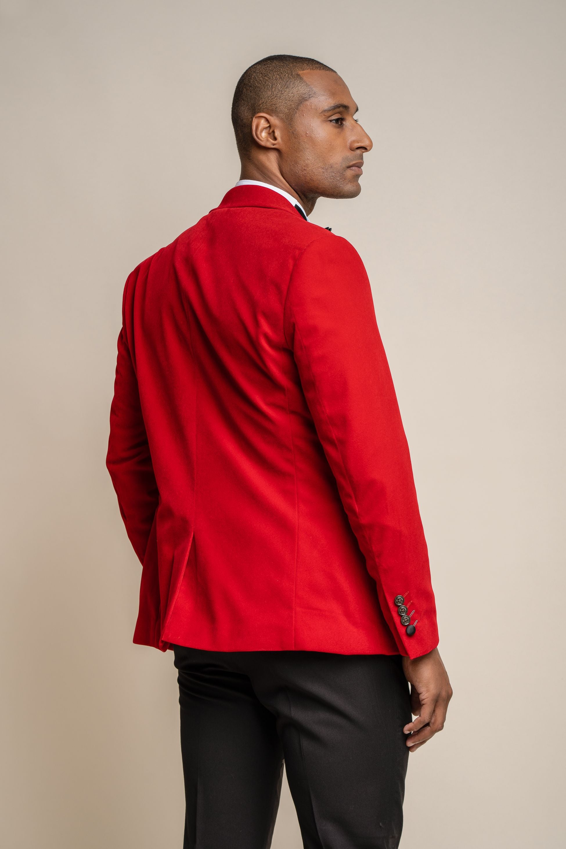 Herren Slim Fit Samt Smoking Blazer - ROSA - Rot