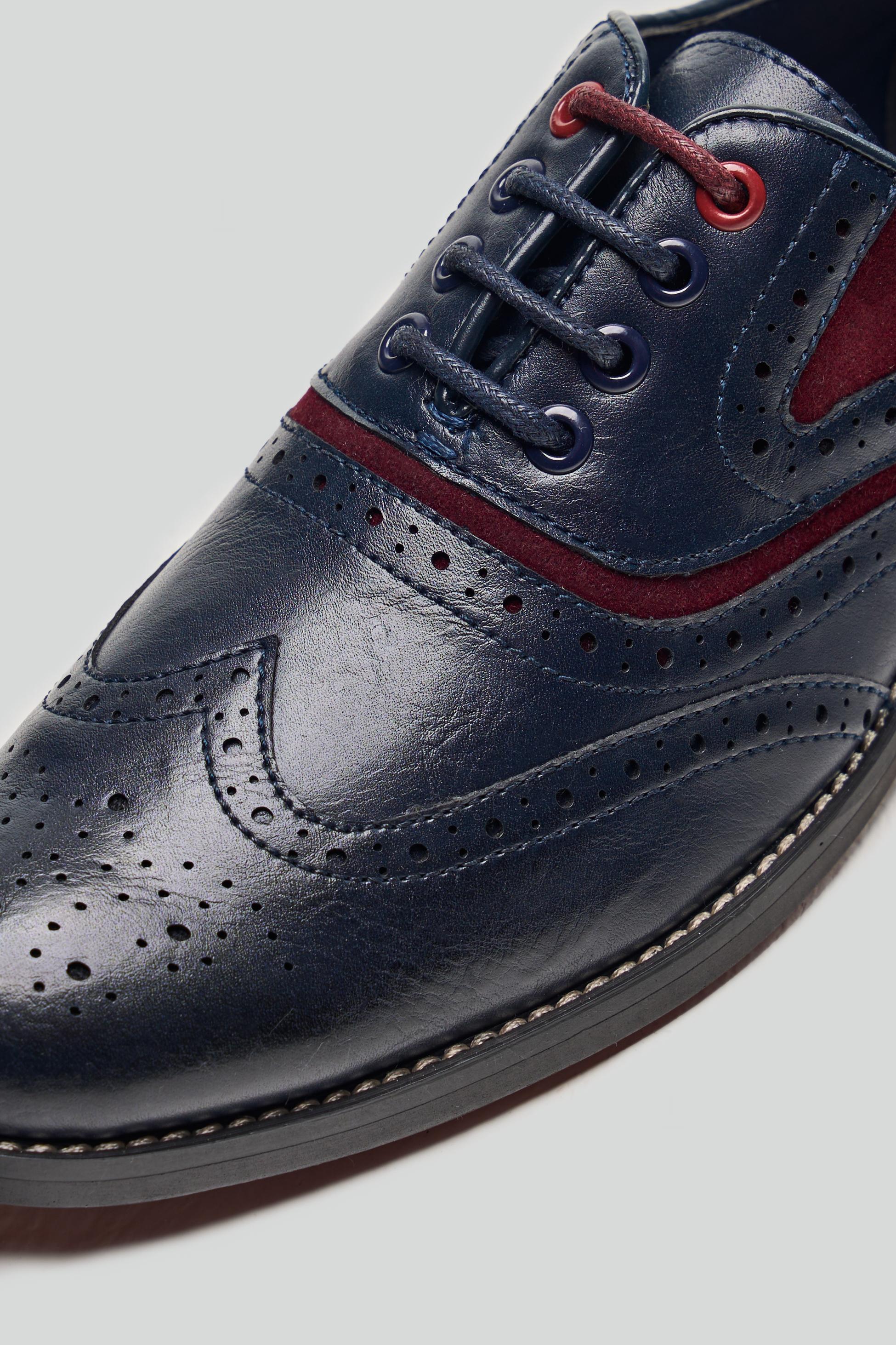 Chaussures Oxford brogue à lacets pour garçons - RUSSEL - Bleu Marine - Rouge