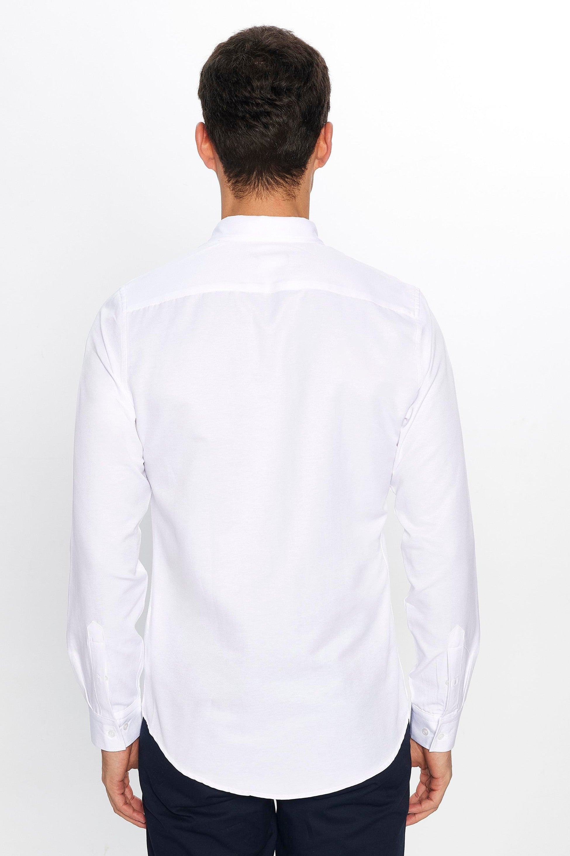 Chemise en coton ajustée à col boutonné - GABARDIN - Blanc