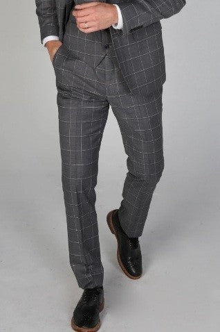 Men's Windowpane Check Tailored Fit Trousers - HOBBS - Grey