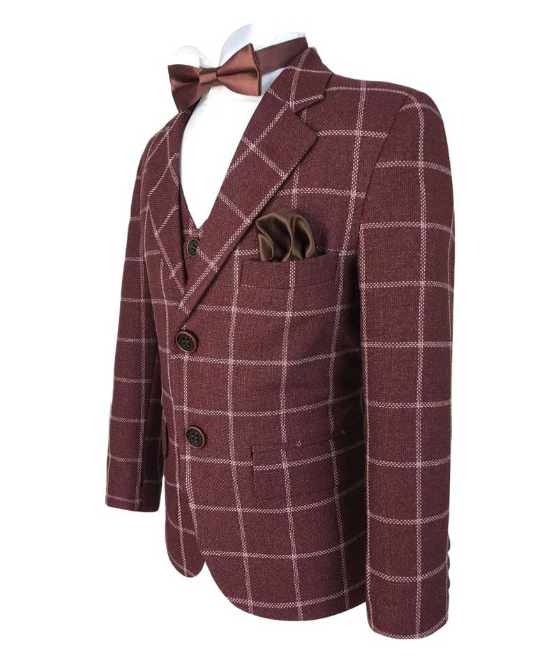 Costume à Carreaux Windowpane Tailored Fit pour Garçons - Marron